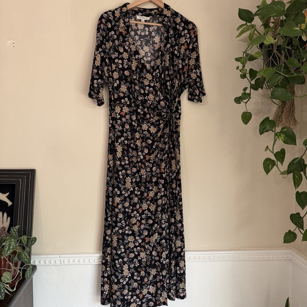 Chaus Size XL Floral Midi Wrap Tie Waist Dress Multicolor Cottagecore Chic Boho